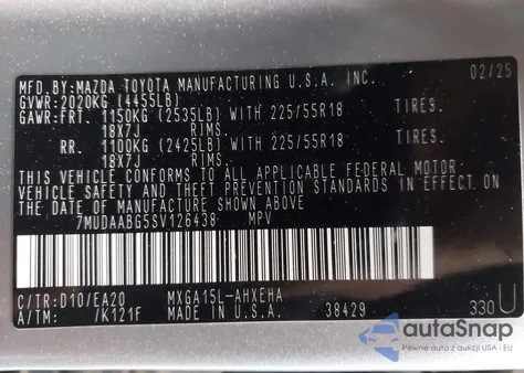 2025 Toyota Corolla Cross Xle from USA, damaged, VIN 7MUDAABG5SV126438